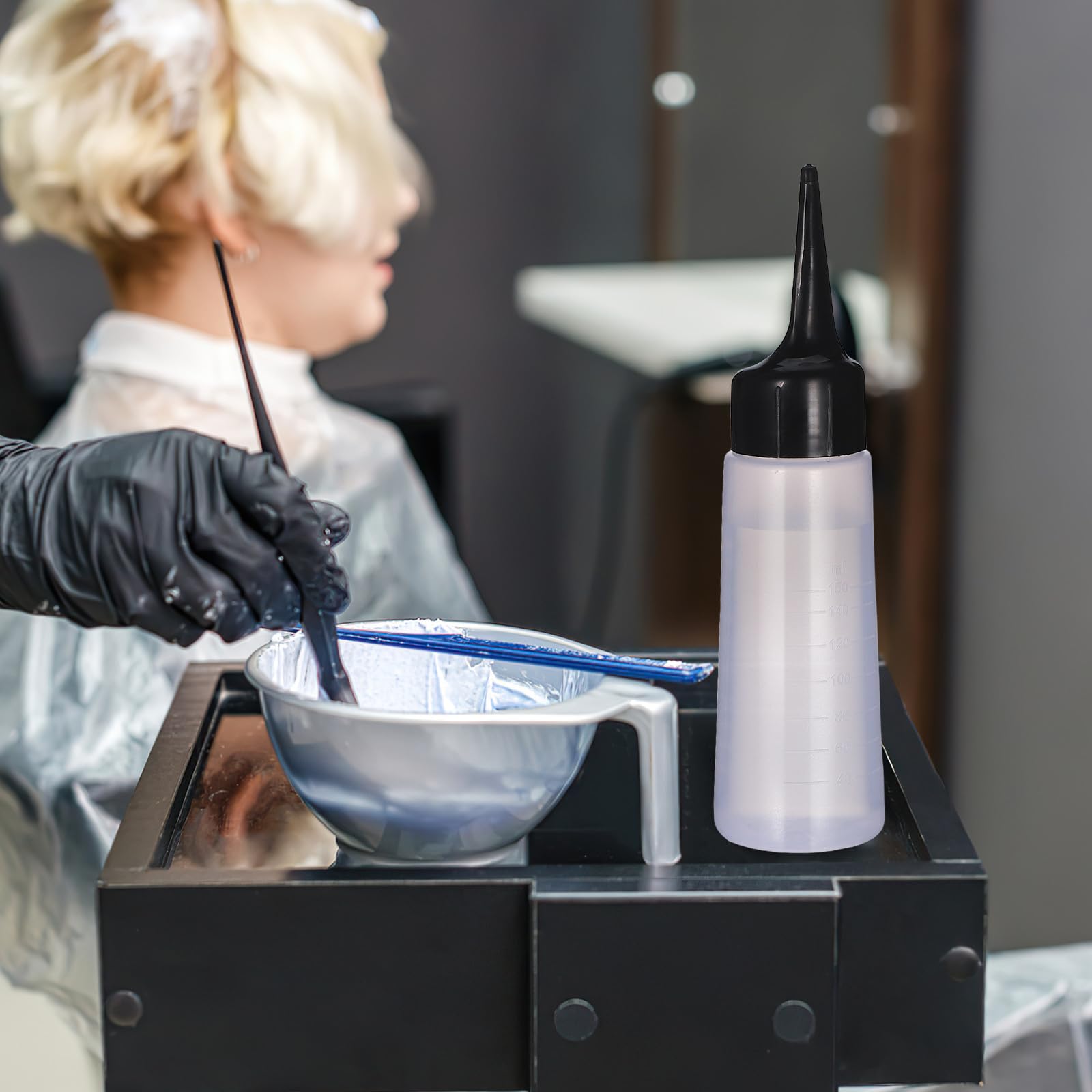 Bottiglia Applicatore Tinta Chioma Bianca in Plastica con Beccuccio Inclinato e Scala Graduata per Applicare Colore e Trattamento Chioma