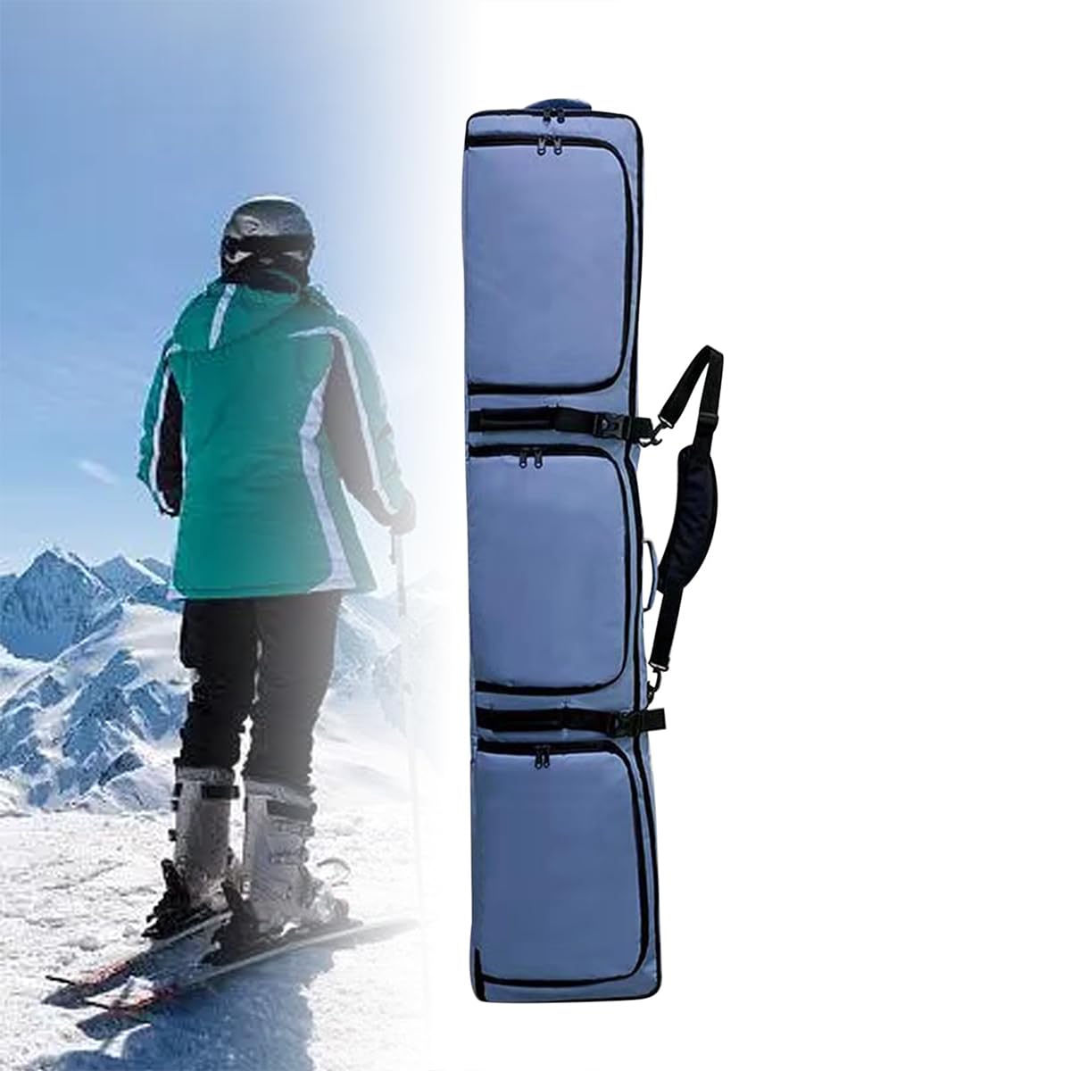 Snowboard-Tasche mit Rollen, rollende Einzel-/Doppel-Board-Skitasche für Flugreisen, tragbare wasserdichte Snowboard-Tasche mit großem Fassungsvermögen für Roadtrips und Flugreisen Blue