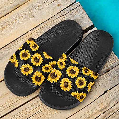Howilath Novelty Sunflowers Pattern Slide Sandals for Women Girls, Comfotable Open Toe Non Slip Single Band Slide Sandals3