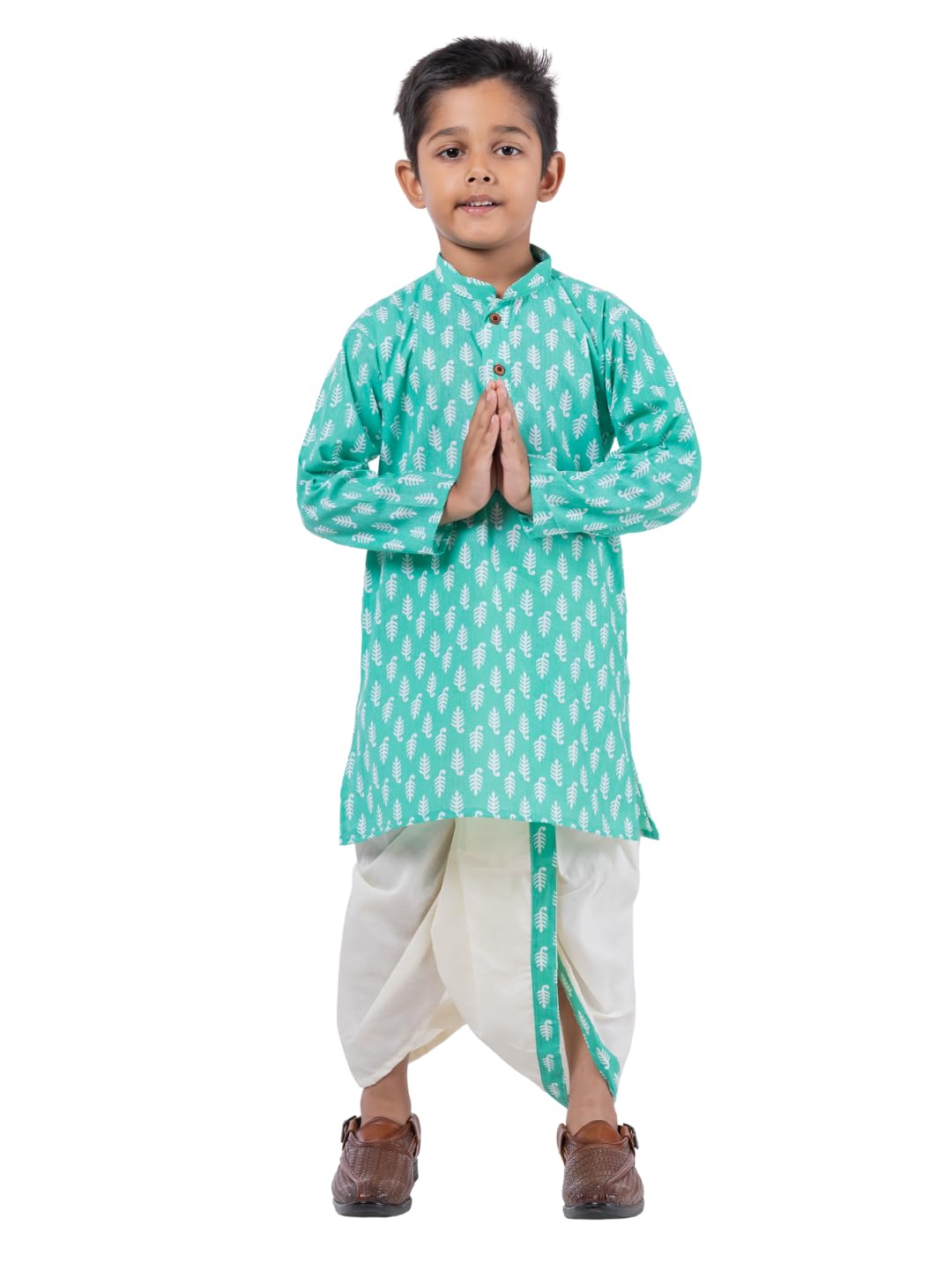 Kurta Dhoti for Kids Boy, Animal Printed Pure Cotton Kurta with Elastic Waist Dhoti Set – Traditional Dress for Baby Boy