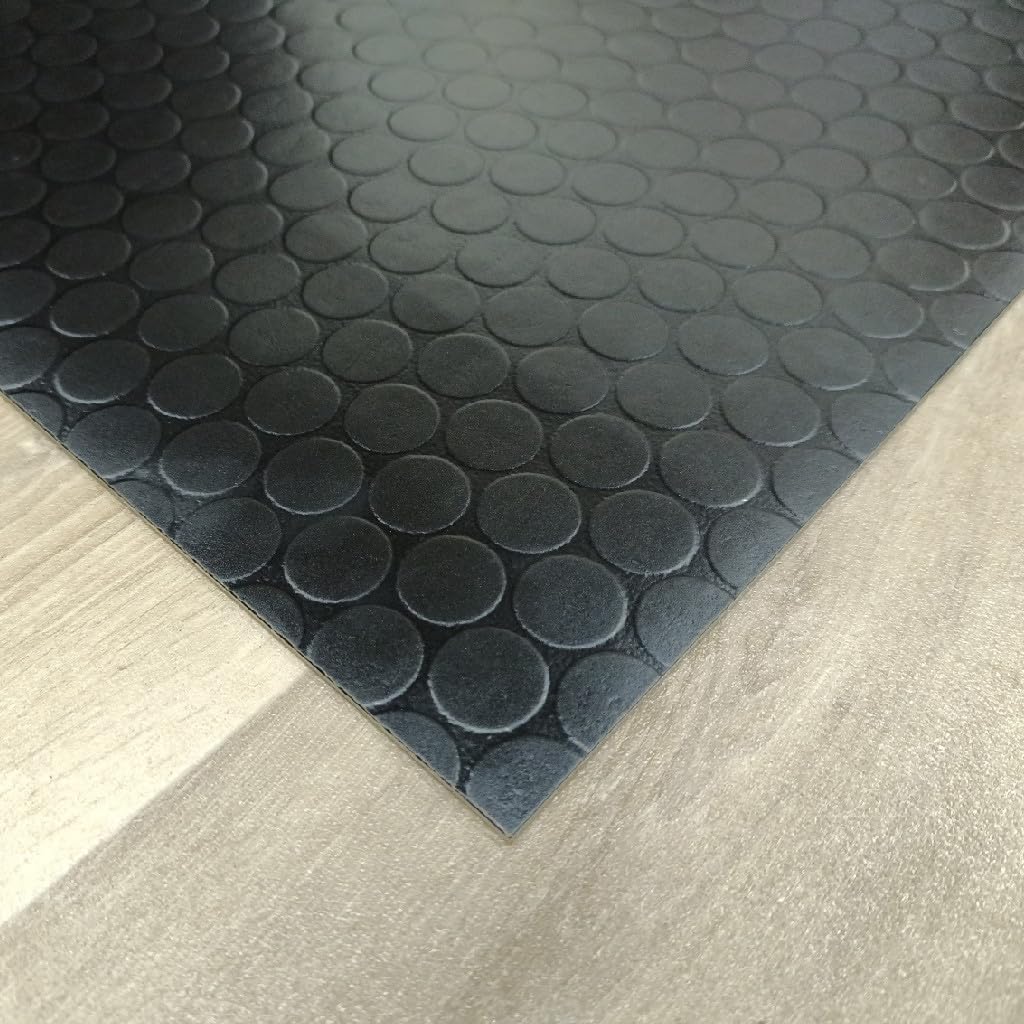 Revestimiento Suelo,Vinilo Botones, Negra Estilo Industrial con Círculos, Antideslizante y Fácil de Limpiar (200x500 cm)