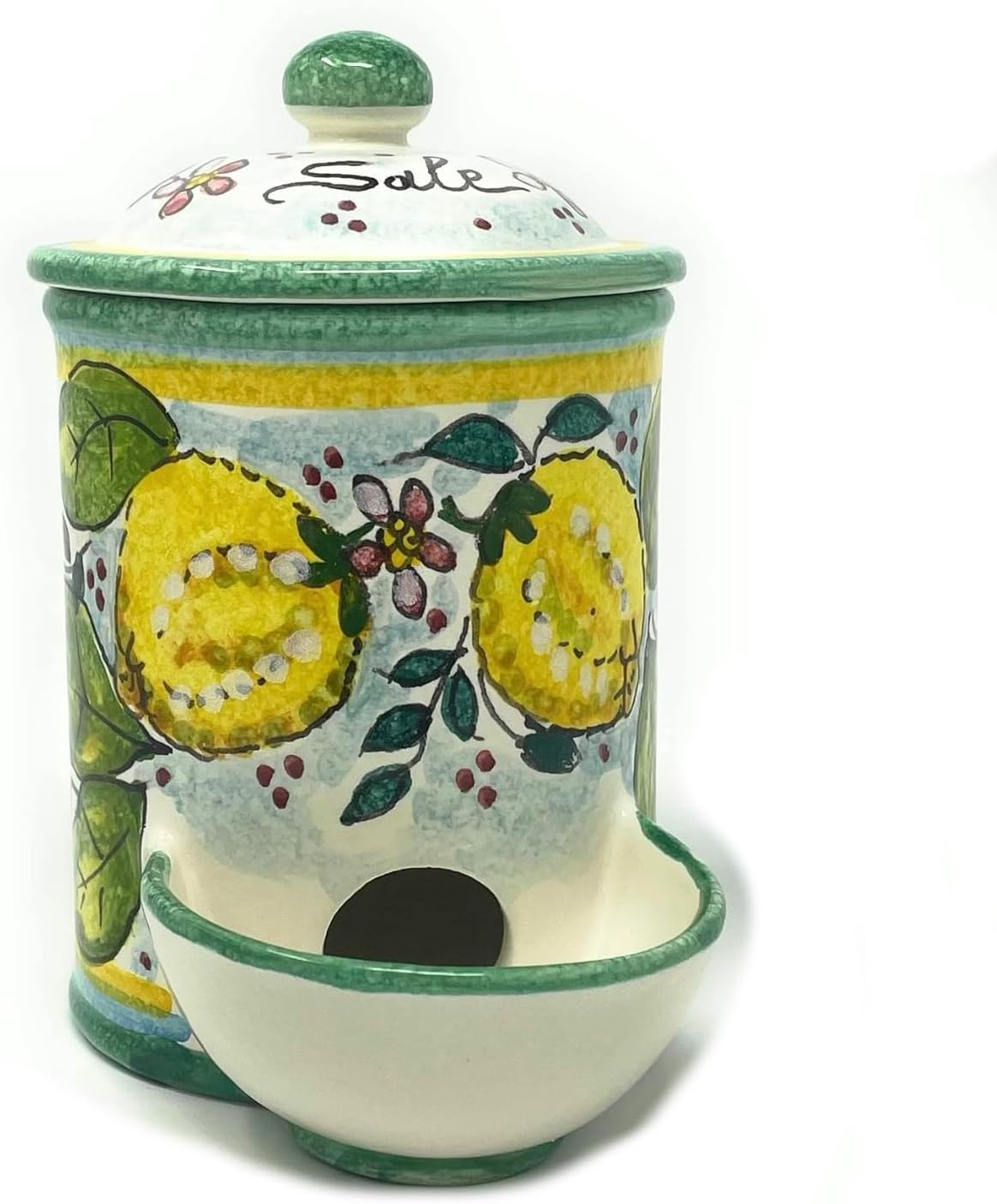 CERAMICHE D'ARTE PARRINI- Italian Ceramic Jar Salt Holder Hand Painted Made in ITALY Tuscan Art Pottery