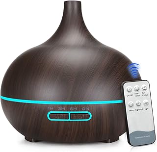 400ML Luftbefeuchter für Schlafzimmer Elektrischer Aromatherapie-Befeuchter im Holzmaserung mit 7-farbigem LED-Licht Leise Aroma Diffuser Wasserlose Auto-Off Duftöldiffusoren (Schwarz)