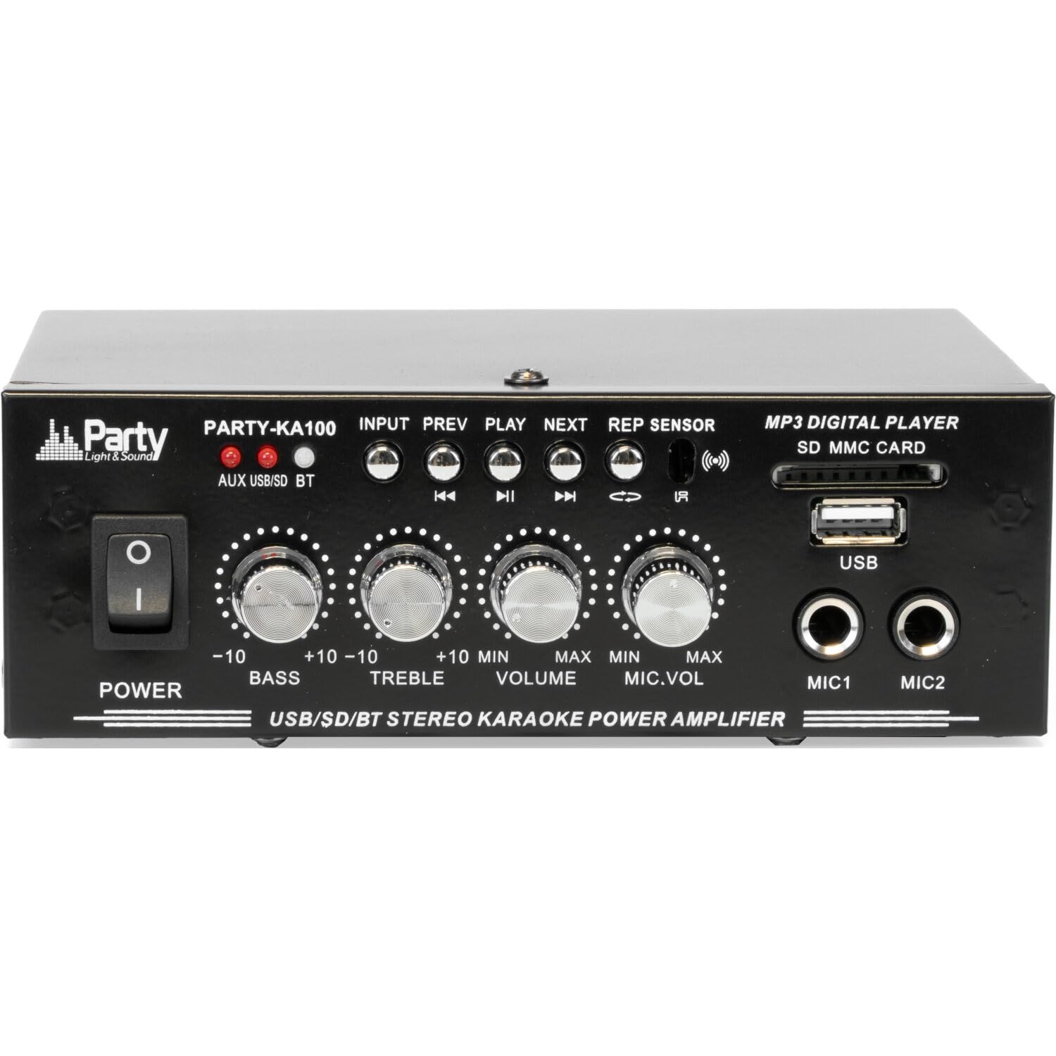 Party Light & Sound - PARTY-KA100 - Kit de karaoke con 1 amplificador (2x50w), 1 micrófono y 2 altavoces (2x50W) - USB, Bluetooth y SD - Negro