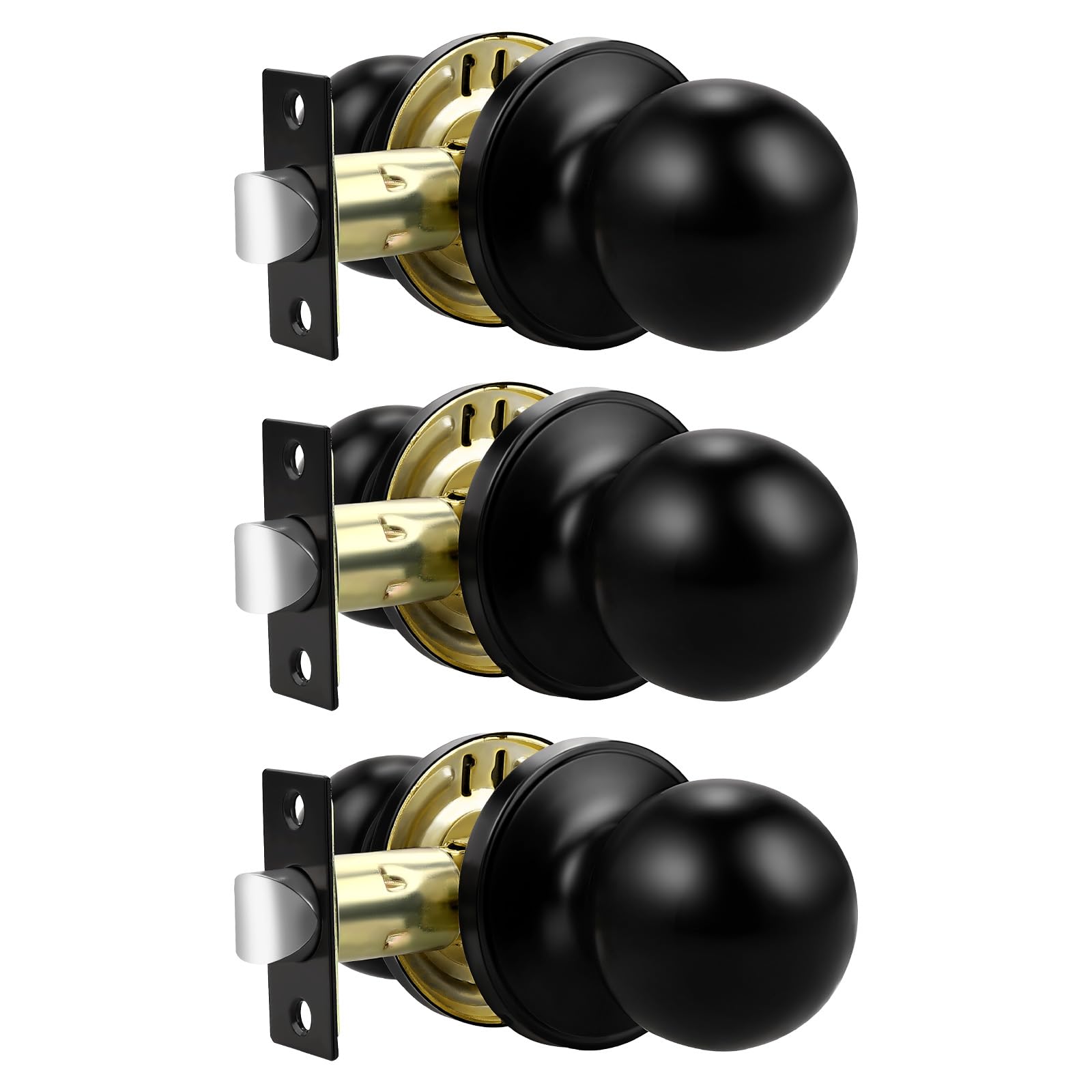 Black Interior Door Knobs - 10 Pack, Keyless Privacy -16