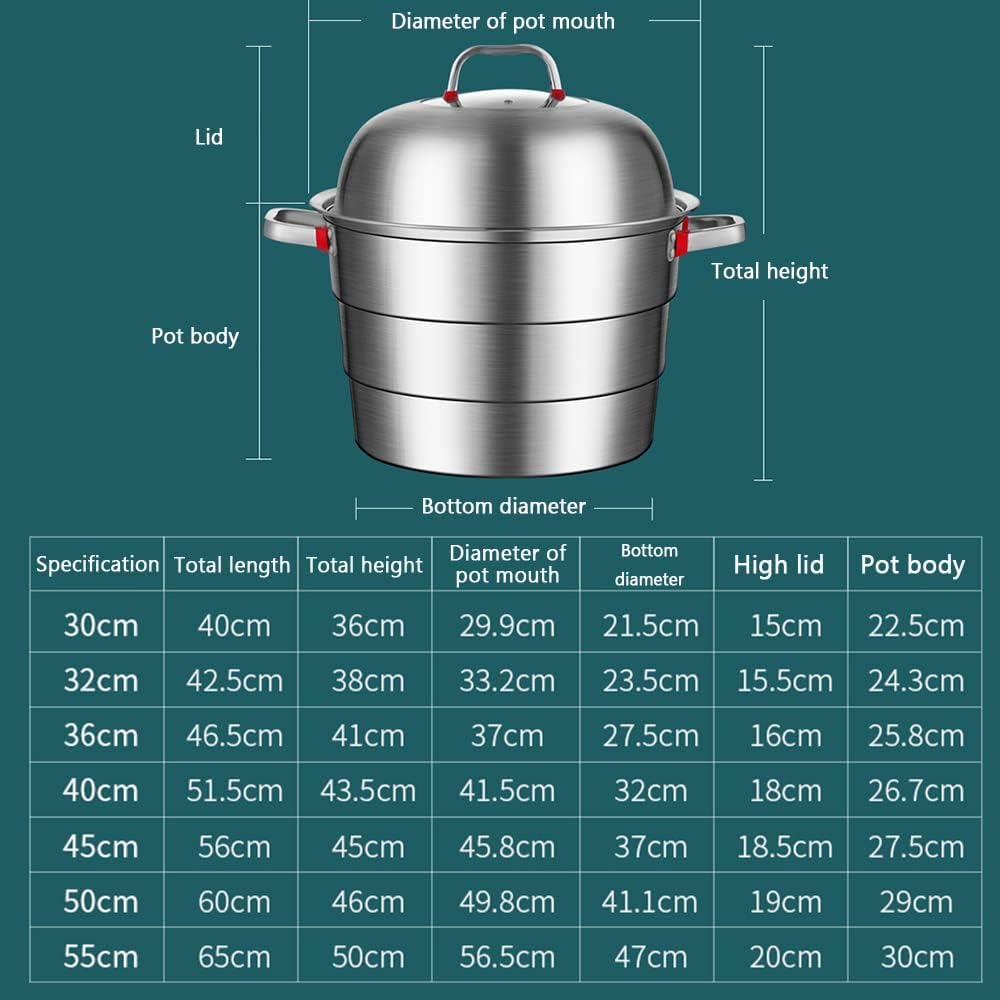 Large 3-Layer Food Steamer, Stainless Steel Thickened Commercial Multi-Function Steamed Buns Soup Pot Steamer (55cm)