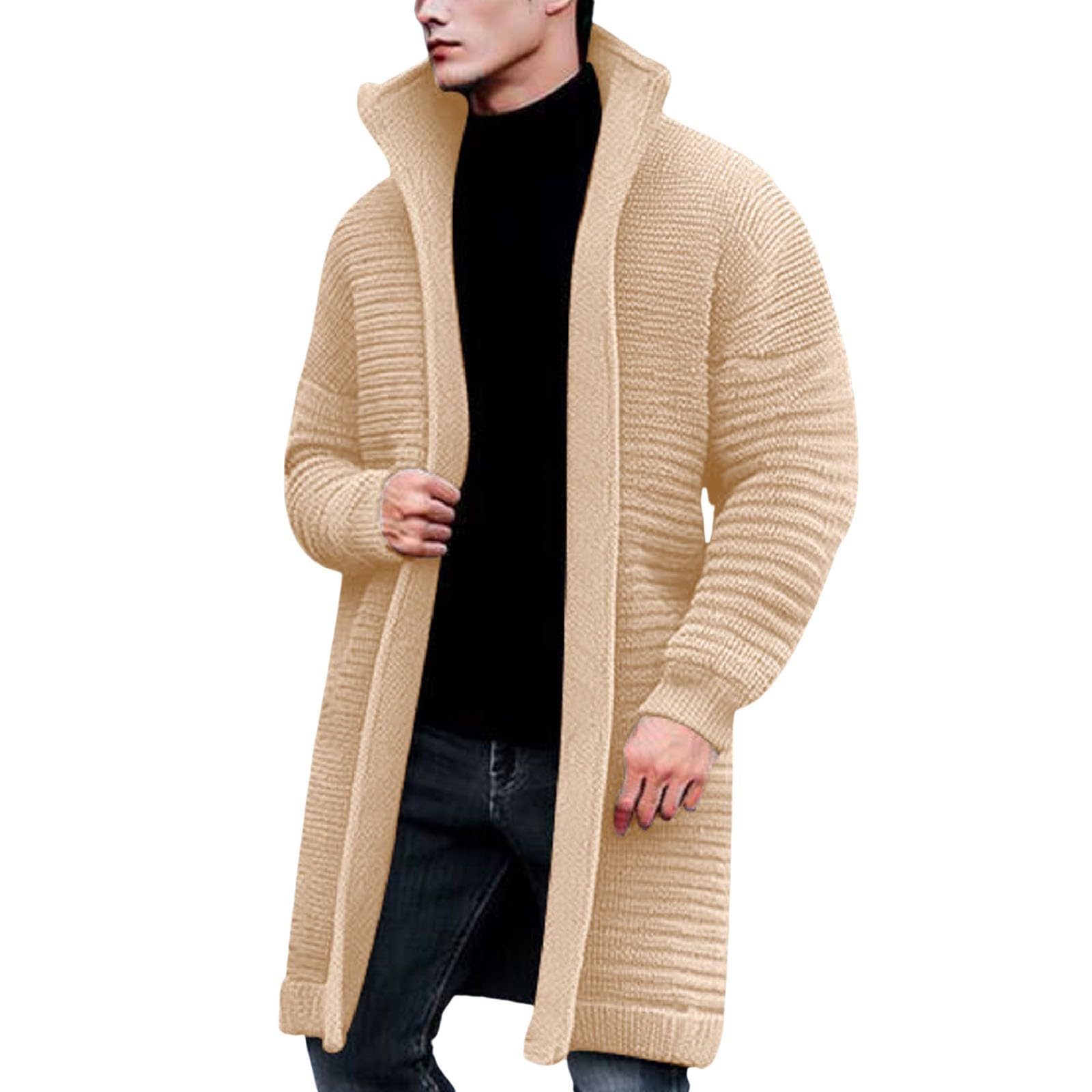 Chaqueta de punto para hombre de longitud media, color liso