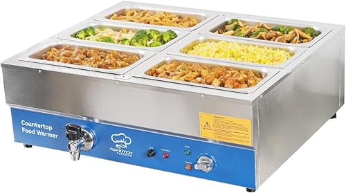Calentador de alimentos comercial de 6 bandejas, mesa de vapor eléctrica de acero inoxidable para encimera Bain Marie para catering y restaurantes