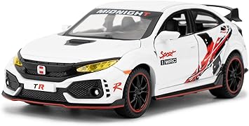 1/32 Toy Car for Honda Civic Type-R Diecast Toy Vehicle Metal Pull Back Model Car with Light and Sound for Kids (White)