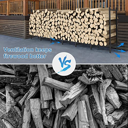 Nananardoso 8Ft Outdoor Firewood Rack Holder For Fireplace Wood Storage, Adjustable Fire Log Stacker Stand, Heavy Duty Logs Stand Stacker Holder For Fireplace Metal Lumber Storage Carrier Organizer #TOP1
