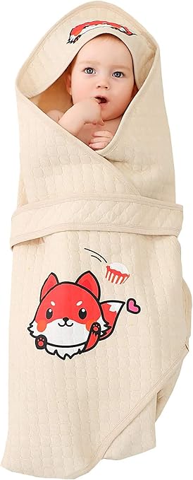 Alcea Rosea Nursery,Bedding,Blankets & Swaddlers,Swaddles Alcea Rosea Newborn Baby Hooded Swaddle Blanket 100% Organic Cotton Unisex Baby Infants Wearable Blanket Animal Print Sleeping Bag (Fox)