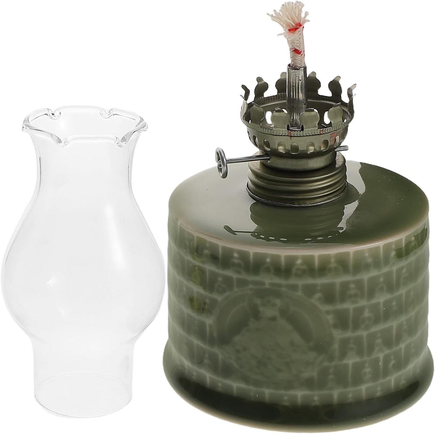 Vintage Ceramic Kerosene Oil Lamp Hand-Painted Retro Tabletop Lantern Antique Indoor Lighting Decorative Atmosphere Lamp for Home and Tea Room