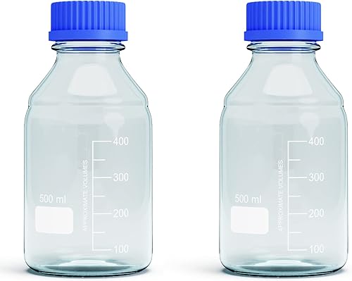 Botellas de vidrio de almacenamiento de 16.9 fl oz, 2 botellas redondas de almacenamiento de medios, botellas de vidrio de borosilicato, botellas de