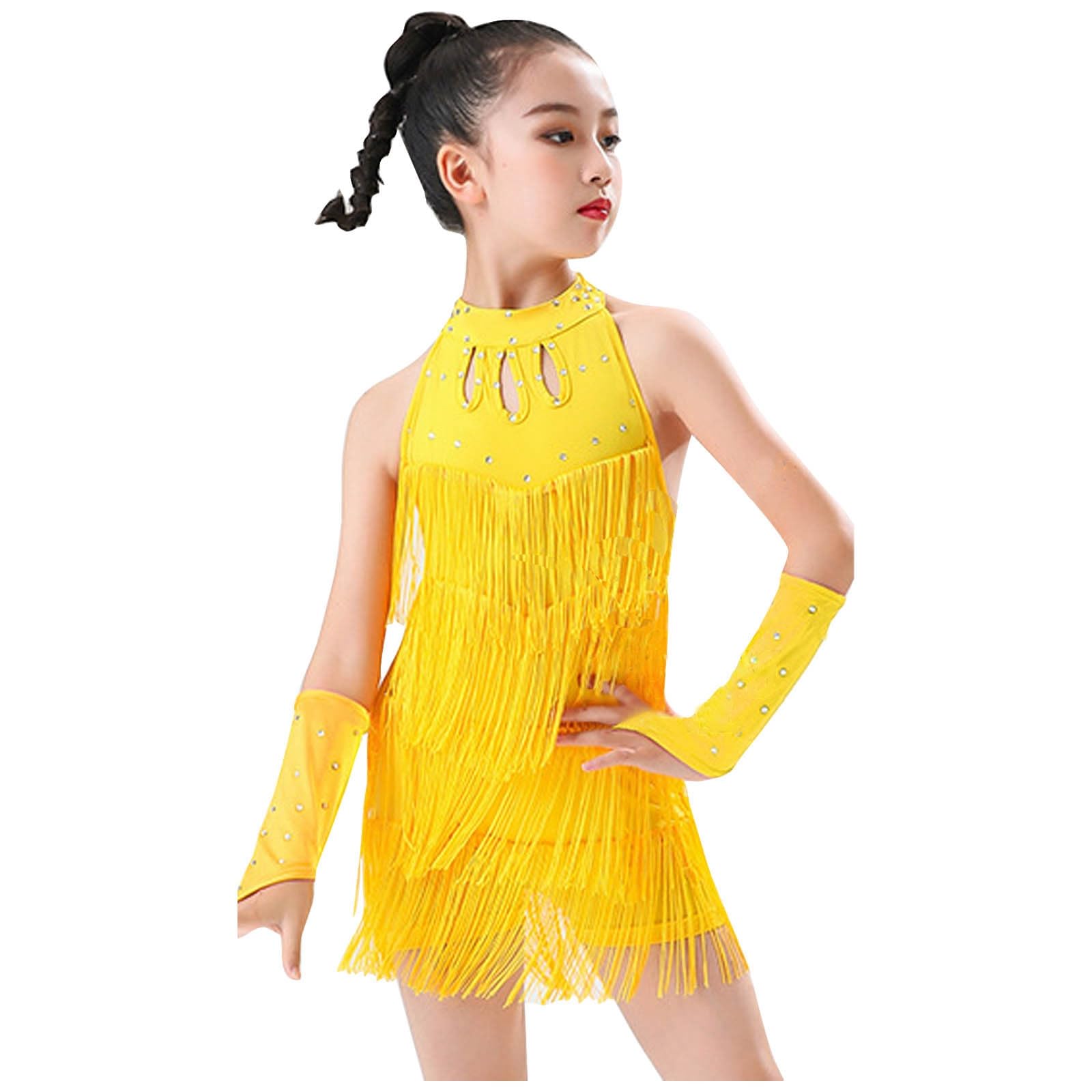 Generisch Combinaison de danse latine pour fille - Avec jupe à franges - Pour la compétition, la scène
