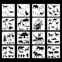Vista 1 de Rolin Roly 16Pcs Forest Animal Painting Stencils Dinosaur Drawing Template Panda Plastic Stencil Elephant Reusable Templates for DIY Crafts Floor