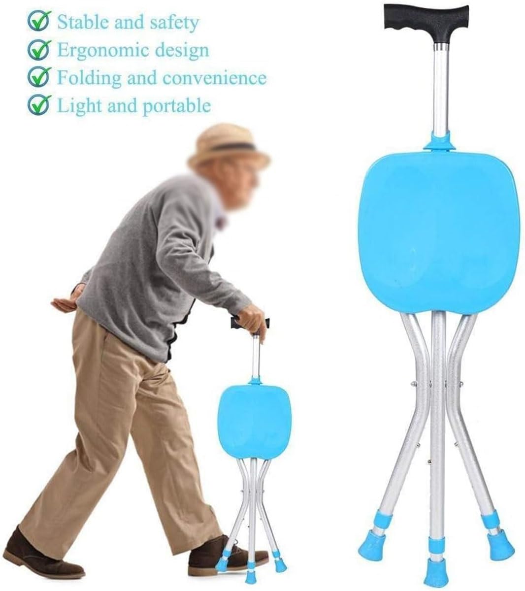 Trípode Bastón De Marcha con Asiento Bastón Silla Plegable Bastón Ortopédico Mango Ergonómico Ayuda para Caminar para Personas De Mediana Edad Y Ancianos para Caminar