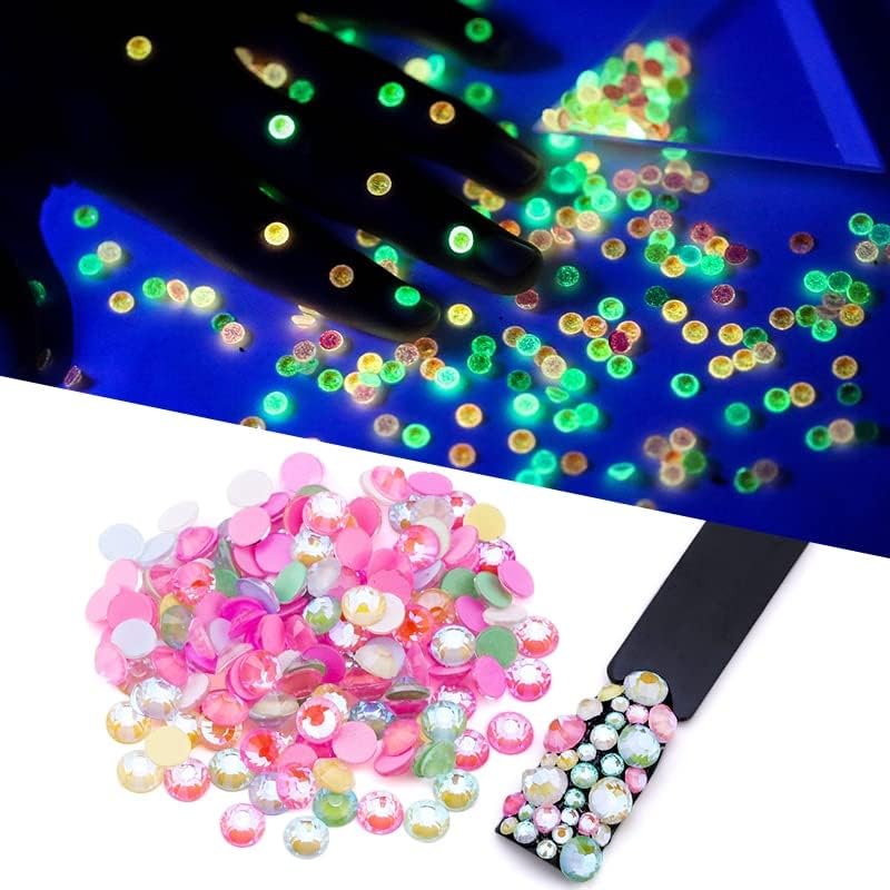 Ss4-Ss30 Luminous Noctilucent Color Nail Rhinestones Glitter Glass Gem 3D Charm Flatback Strass Fluorescence Ab Art Decorations