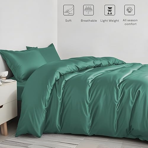 Miniatura 5 de Linenwalas Juego de Fundas de Edredón Tencel Lyocell, Juego de Fundas de Edredón de Seda Ligera Refrescante de Eucalipto con Cierre de Cremallera y