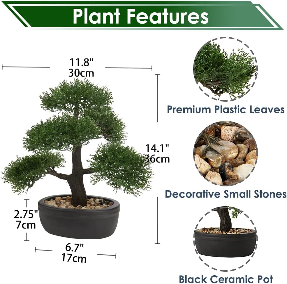 Artificial Bonsai Tree Juniper Faux Plants Indoor Small Fake Plants Decor with Black Plastic Pots for Home Table Office Desk Bathroom Shelf Bedroom Living Room Farmhouse Decorations - Image 3