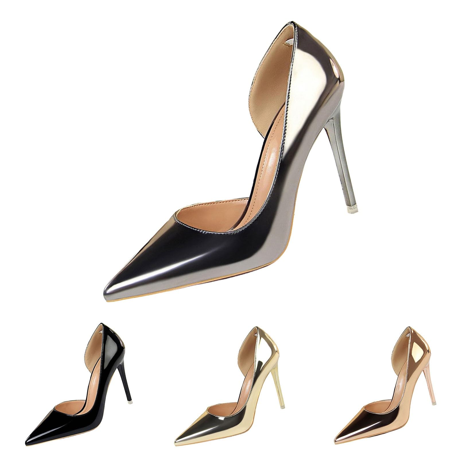 Scarpe da donna con tacco alto e punta a spillo, comode ed eleganti | Scarpe da sposa sexy in pelle verniciata, senza lacci, tinta unita, scarpe da sera per matrimoni e feste