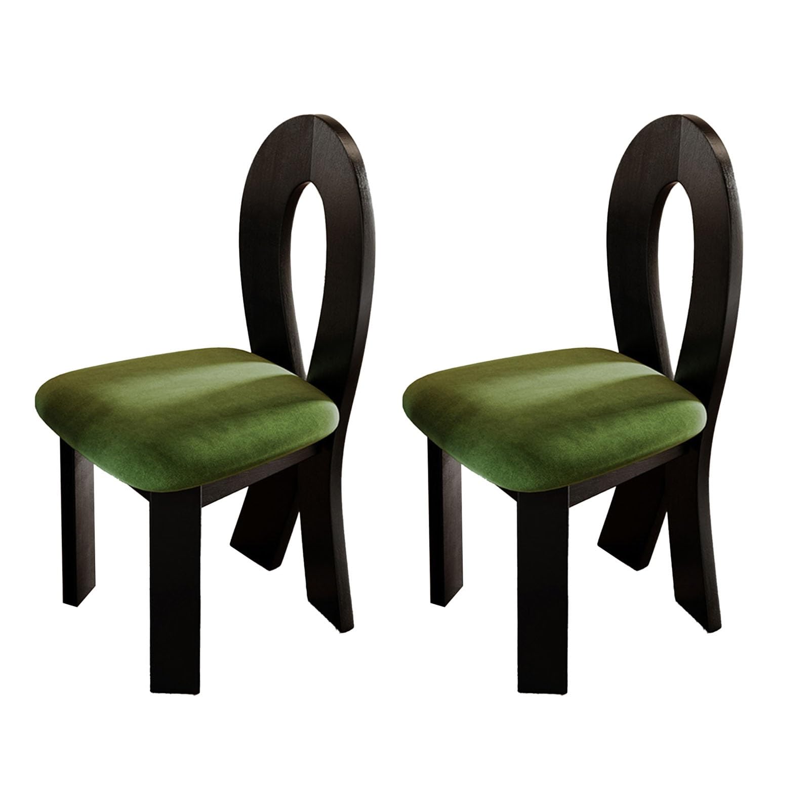 Chaises de cuisine en bois massif lot de 2 avec dossier unique coloris vert et noir pour salle à manger