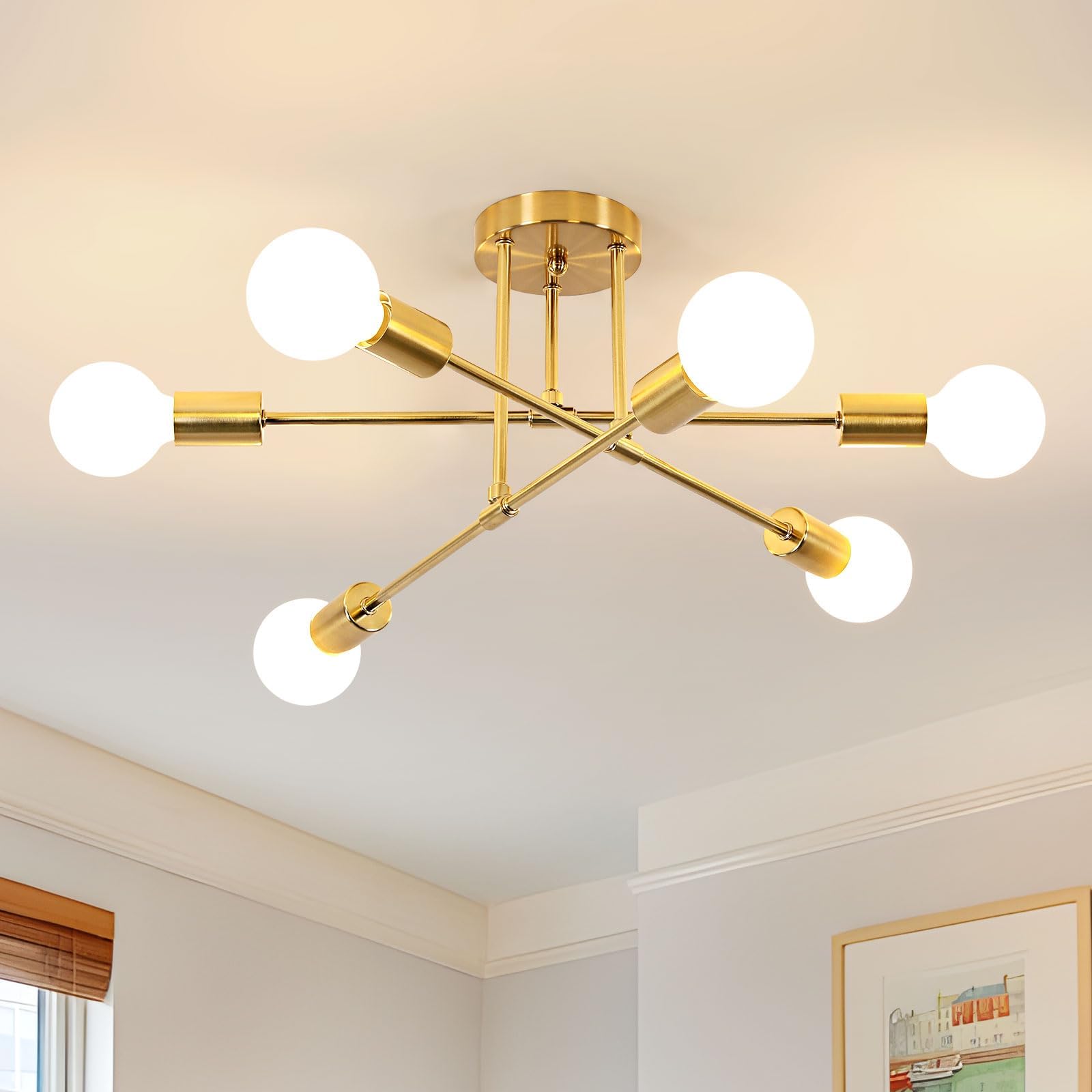 DELIPOP Sputnik Light Fixture, 6-Light Modern Semi Flush Mount Ceiling ...