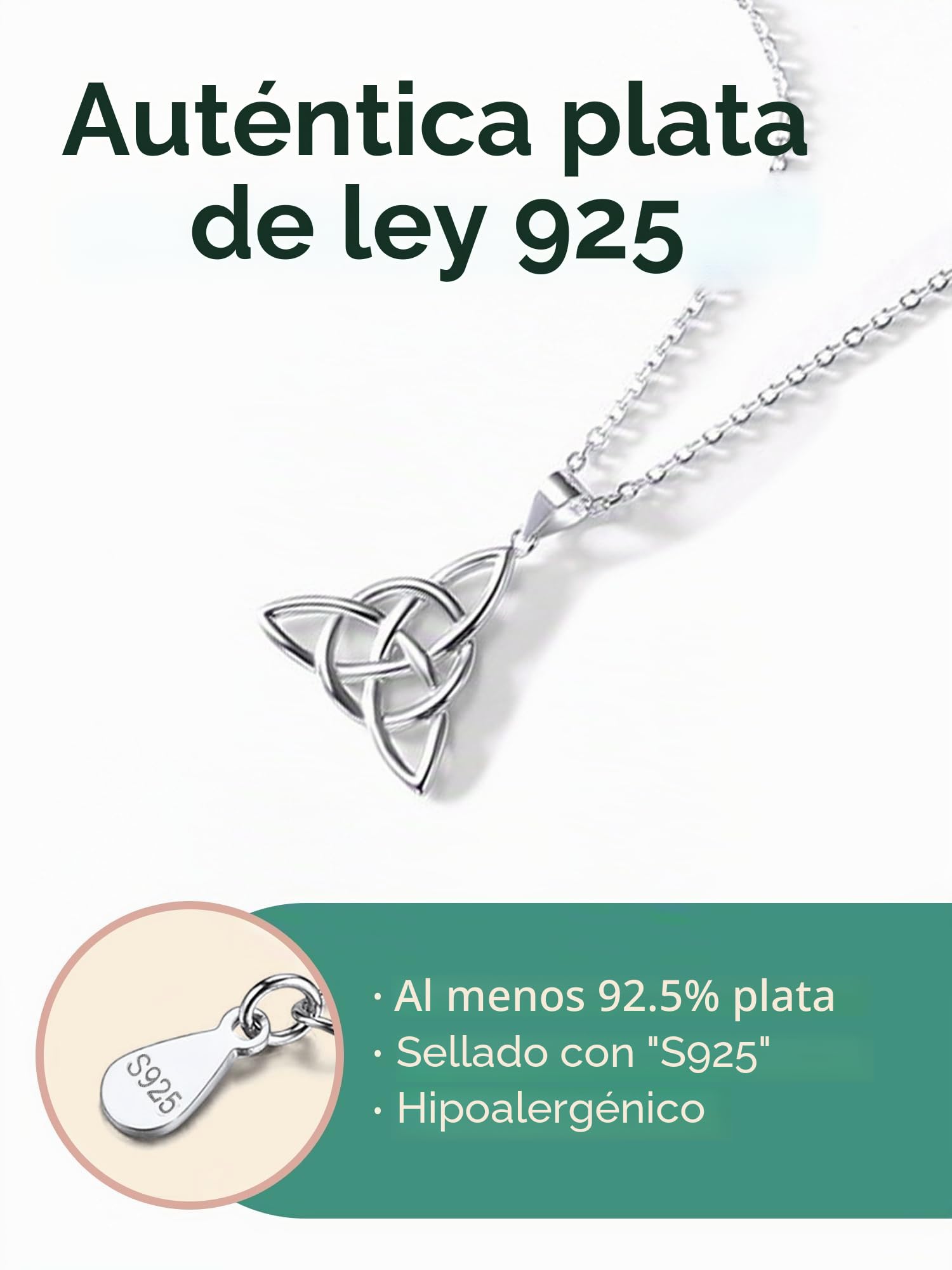 ChicSilver Collar Celta Mujer Plata de Ley 925 Colgante Trinidad Triqueta Irlanda de Amor Eterno Joyería Irlandesa de Amuleto