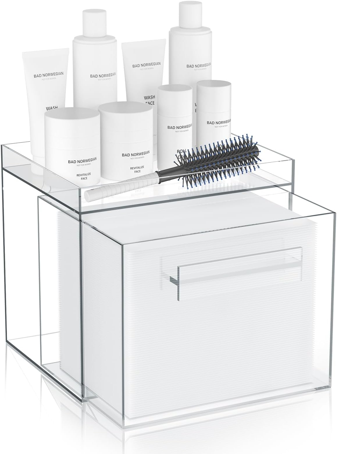 SupforceDisposable Face Towel Storage Box Acrylic Face Towel Container Box Compatible with Clean Skin Club Clean Towel XL Wall-Mounted Makeup Organizer with Drawer for Face(Excluding Facial Towels)