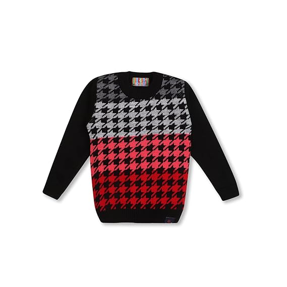 KNITCO Kids Boys Woolen Acrylic Sweater Houndstooth Pattern Regular fit Full Sleeves Winter Clothing Color Blocking Super Soft