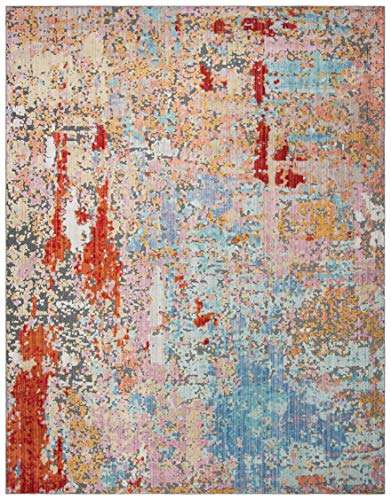 SAFAVIEH Provance Collection Area Rug - 8' x 10', Yellow & Red, Boho Chic Cotton Design, Easy Care, Ideal for High Traffic Areas in Living Room, Bedroom (PRV176C)