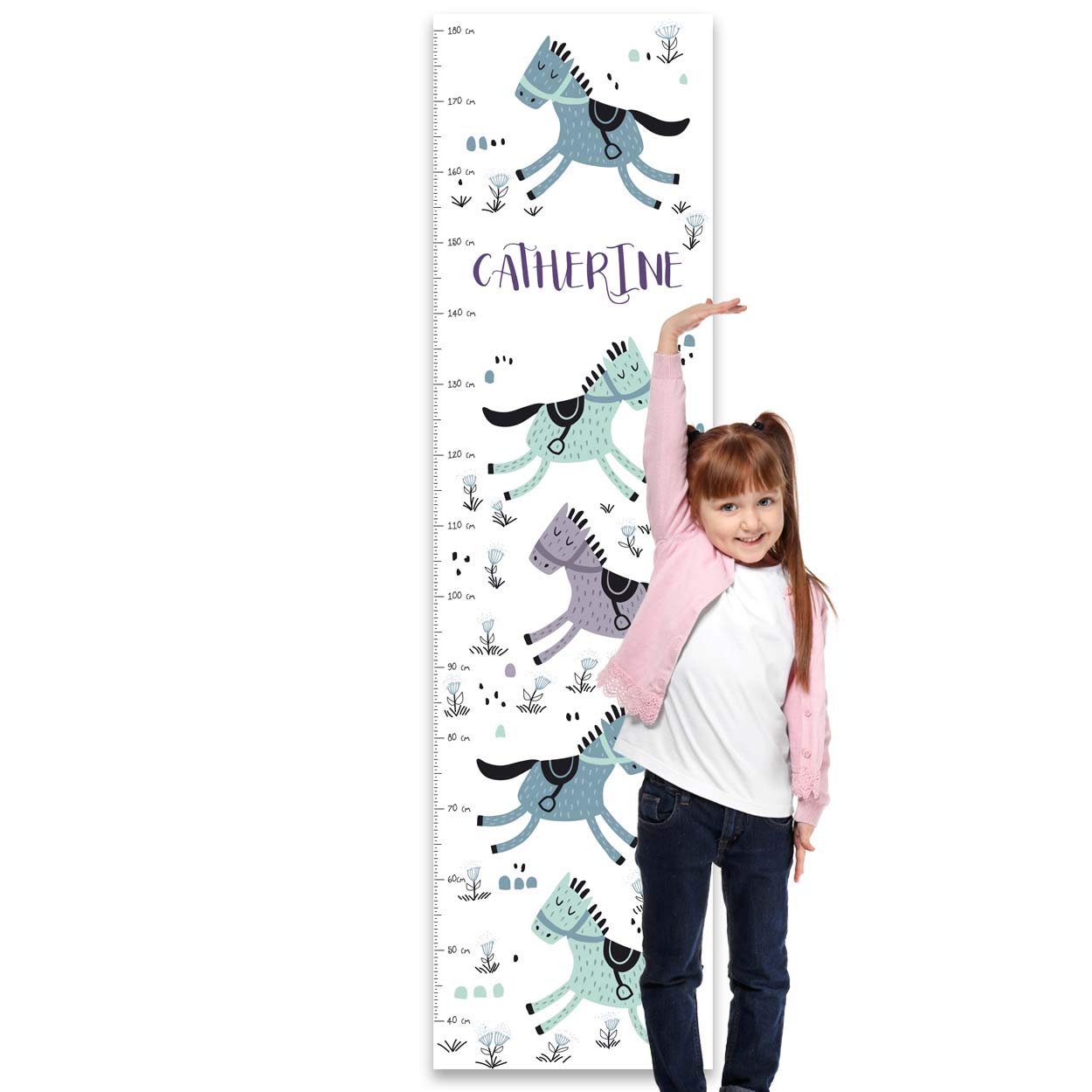 Paper Themes Personalised Height Chart - Blue Horses