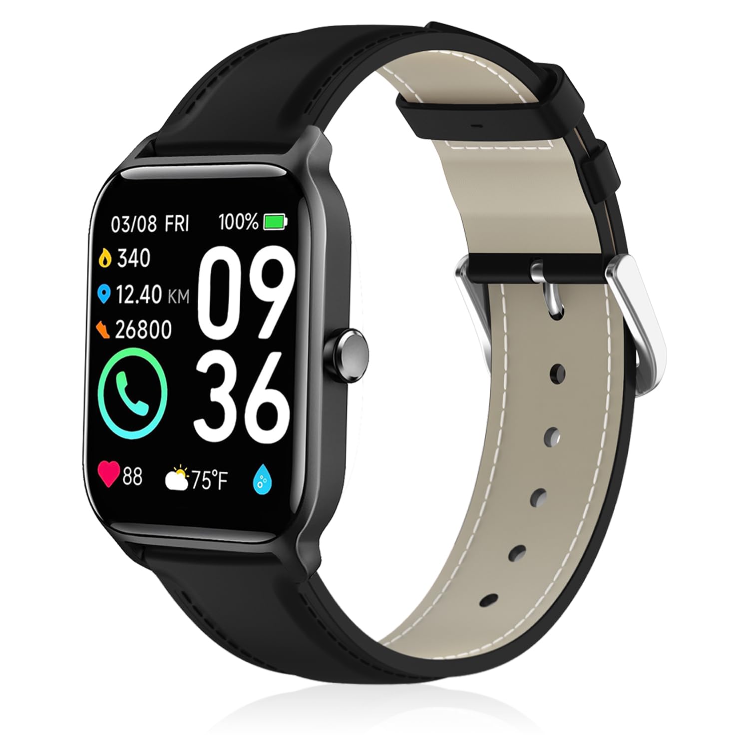 Lzwldan Genuine Leather Watch Band Compatible with Woneligo Fitpolo Smart Watch IDW13 Soft Leather Replacement Wristband for FITVII