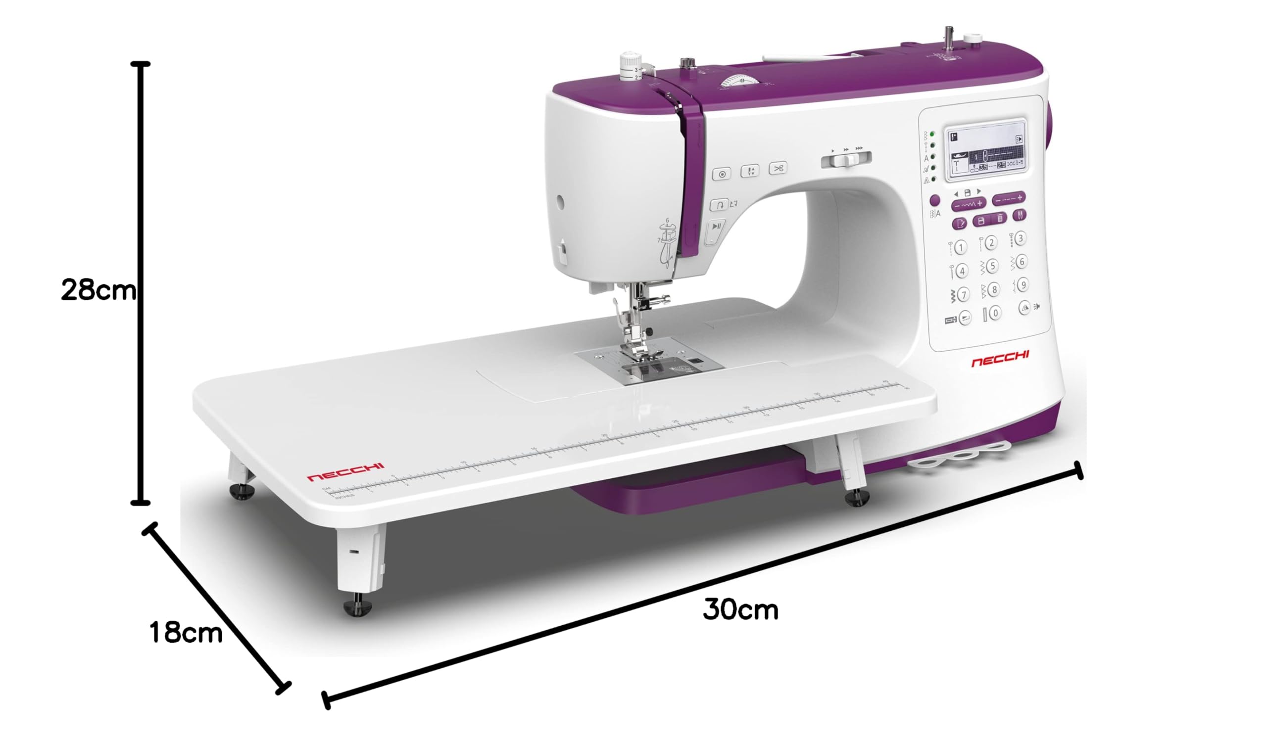 Necchi Máquina de coser NC-204D, interior de fundición a presión de aluminio, carcasa de ABS, violeta, regular