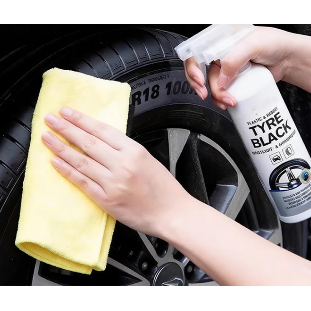 Plastics & Rubber Tyre Shine & Protector Spray, Tire Coating Liquid – Hydrophobic Tyre Dressing, Rubber Shine Spray, Long Lasting Protection for All Wheel and Tires Types (1pcs)