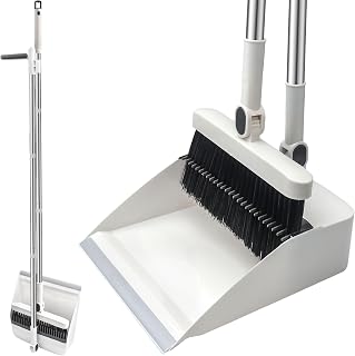 Besen- und Kehrschaufel-Set, Kehrbesen mit langem Stiel und aufrecht stehender Kehrschaufel mit Kammzähnen für den Innenbereich, Zuhause, Küche, Lobby, Garten, Büro, Zimmer (weiß)