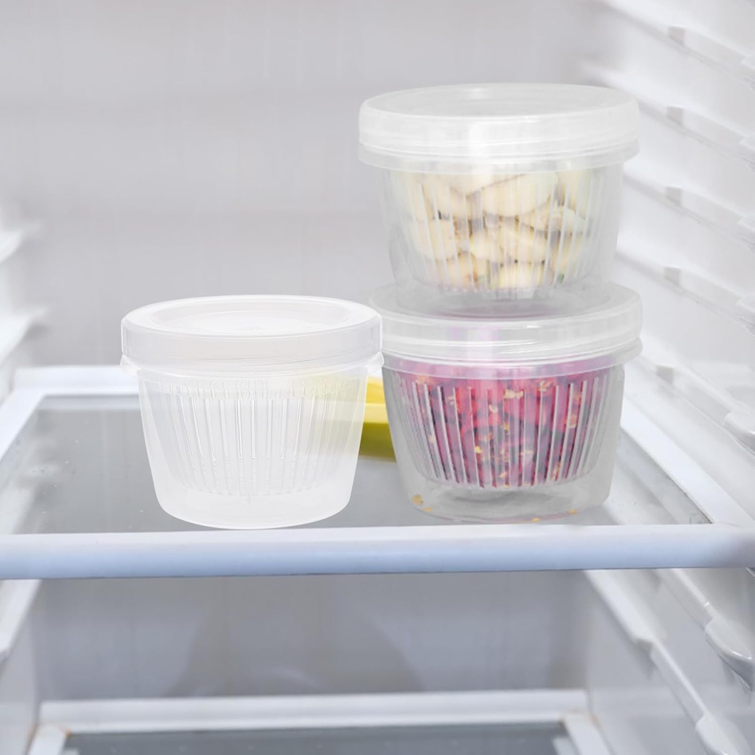2pcs Plastic Food Storage Boxes with Lid, Partitioned Crisper Containers for Vegetables and Fruits, Scallion Draining Organizer for Refrigerator Kitchen Storage