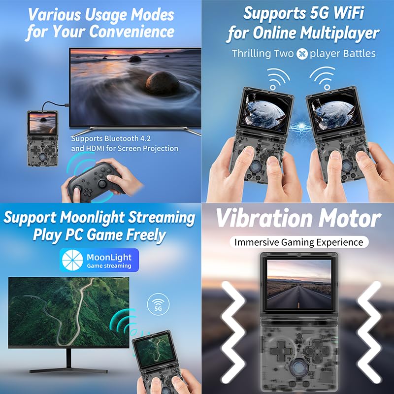 Image of RG35XXSP Portable Flip Retro Handheld Game Console RG35XX SP Flip Game Console Linux System 3.5 '' IPS Screen 64G Preloaded 5532 Games RG 35XXSP Support HDMI TV Output 5G WiFi Bluetooth 4.2 Black