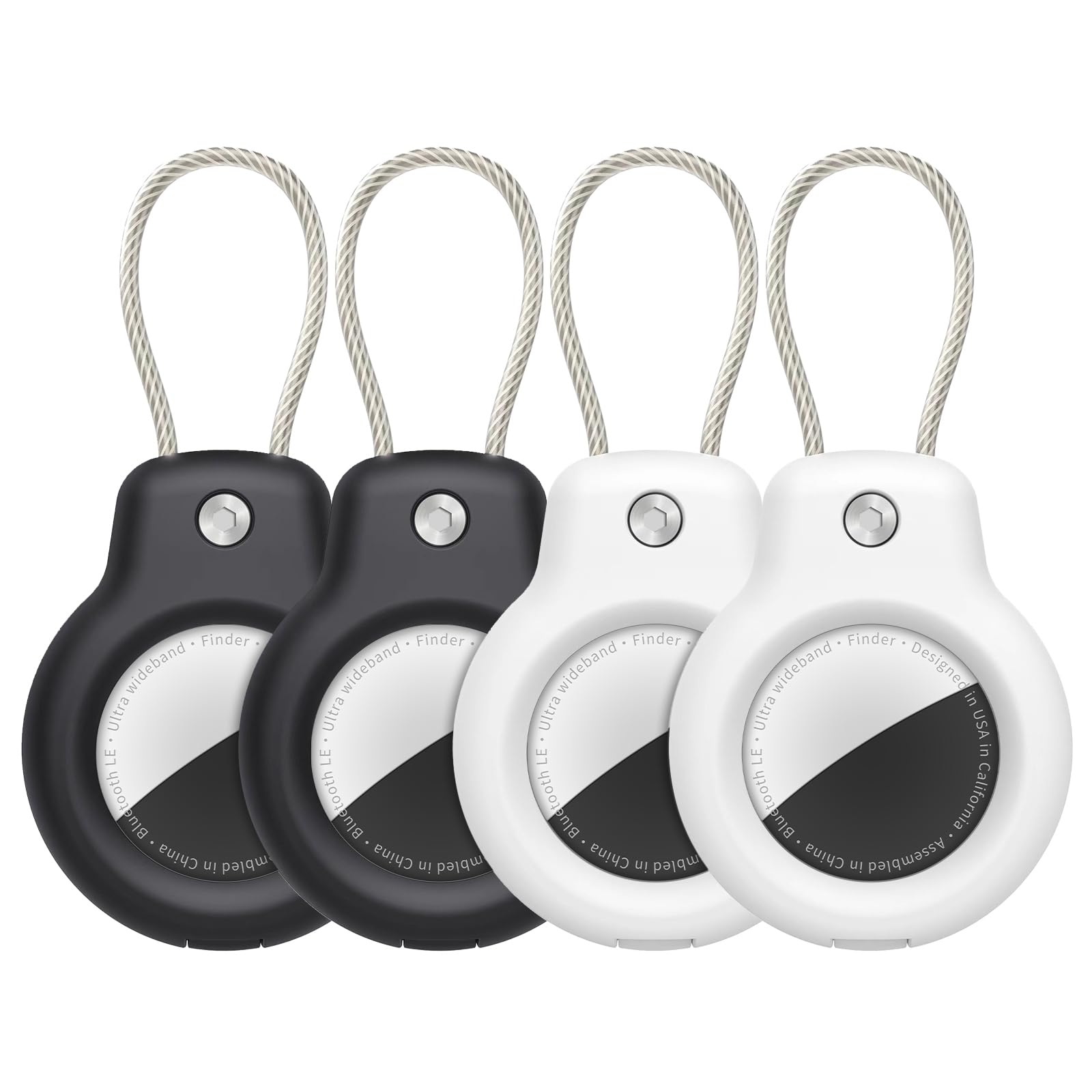 SPGUARD for AirTag Holder Case with Keychain 1st/2nd Air Tags-4 Pack for Apple Air Tag Holder with Wire Cable Lock Key Ring Chain Air Tagholder