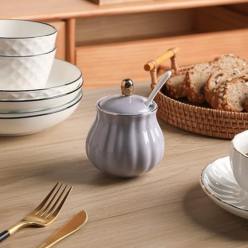 Miniatura 57 de Sweejar Royal Ceramic - Recipiente de azúcar de 8 onzas con cuchara y tapa, recipiente de sal de porcelana para sal, soporte para azúcar