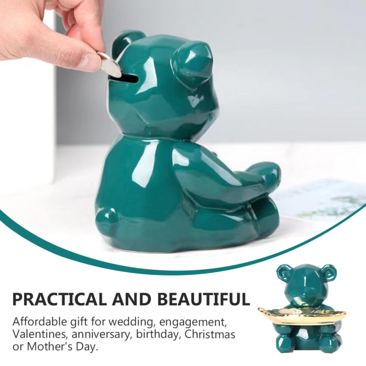 Beaupretty Bandeja de Cerámica para Joyas Forma de Oso, Verde Nórdica