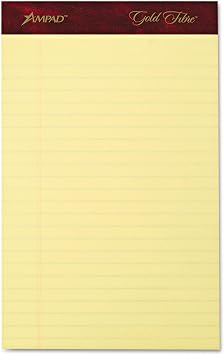 Ampad 20-029R Gold Fibre Writing Pads, Jr. Legal Rule, 5 x 8, Canary, 50 Sheets Pack of 4