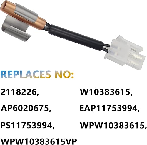 Miniatura 4 de Sikawai W10383615 Termistor de refrigerador con clip para refrigerador de hidromasaje que reemplaza WPW10383615VP 2118226 AP6020675 PS11753994