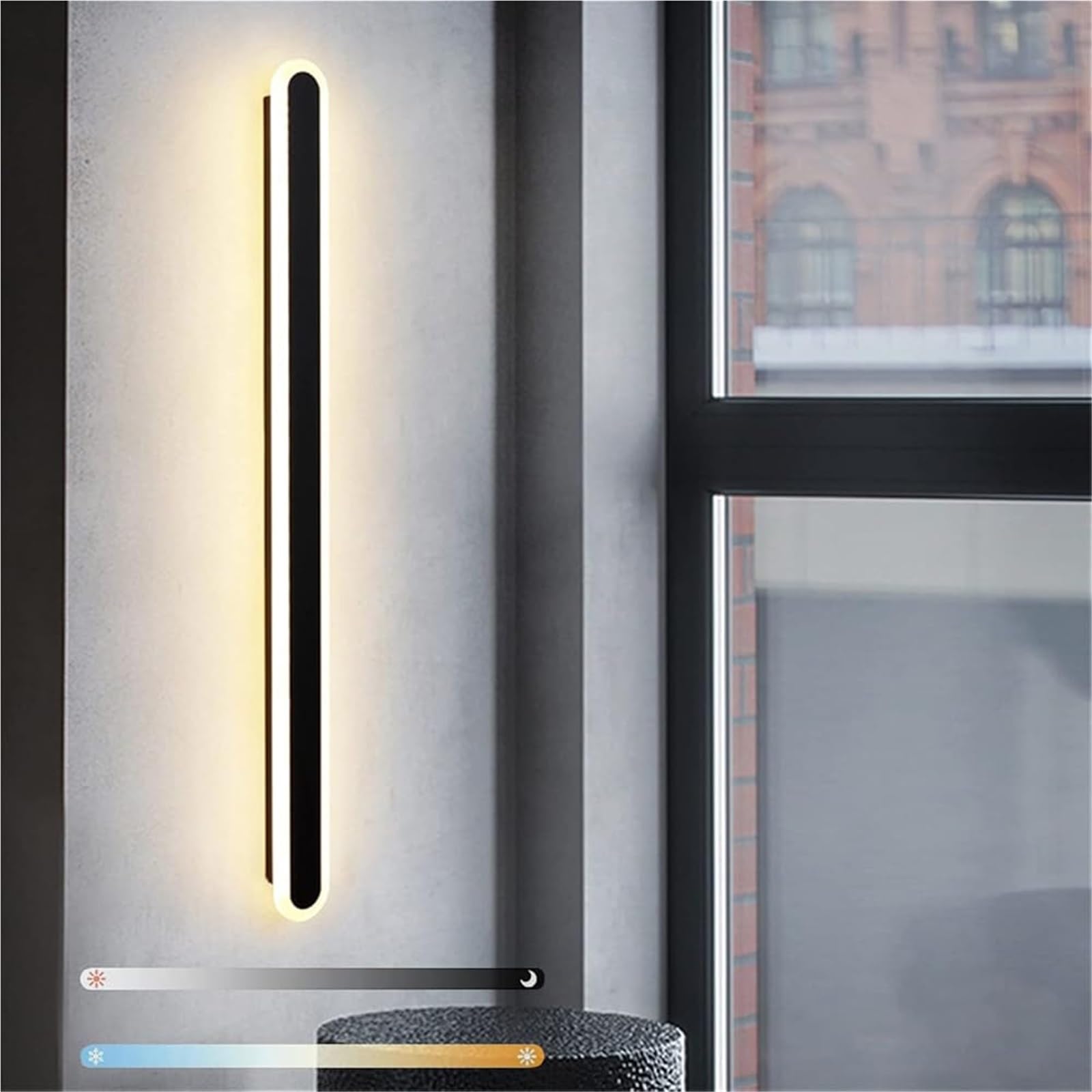 HCZKIUJY Dimmable LED Long Strip Wall Sconces, Adjustable Color Indoor Wall Lamp with Acrylic Aluminum Fixture for Bedroom Living Room Balcony Restaurant Hotel Corridor(Black-120cm 58W)
