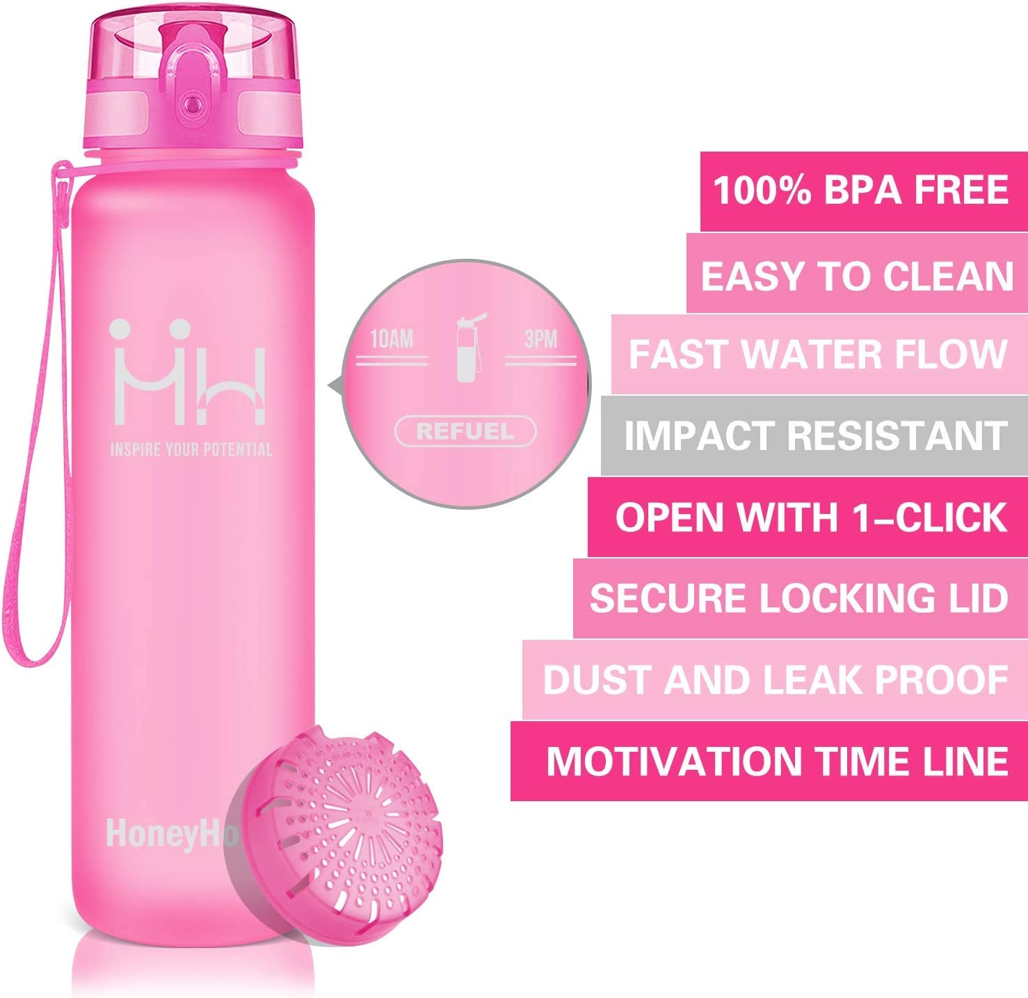 HoneyHolly - Botella deportiva (350/500/800 ml, 1/1,5 L, sin BPA, botella de agua, botella de bicicleta, botella de agua para niños, fitness — view 2