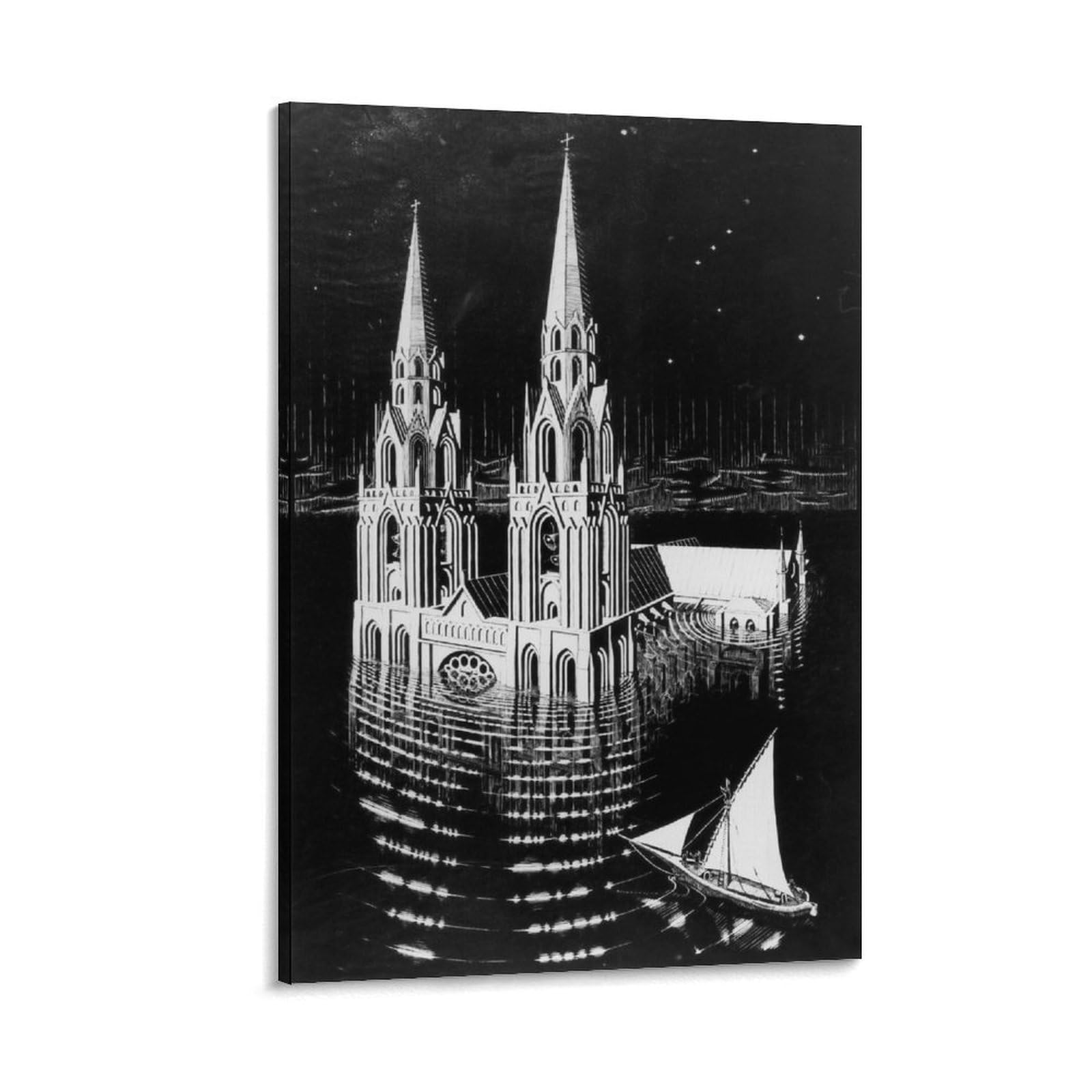 M.C. Escher The Drowned Cathedral Wall Art Poster Painting On Canvas Wall Art Poster Scroll Picture Print Walls Decor Home Posters 24x36inch(60x90cm)