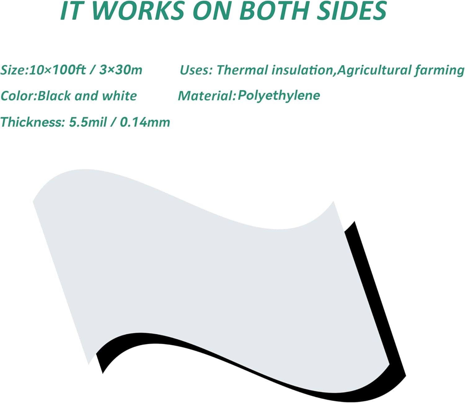 HFS(R) Black and White Panda Film Virgin Poly Film for Greenhouses, Grow Rooms, and DIY Projects 5.5 Mil (10X100FT)