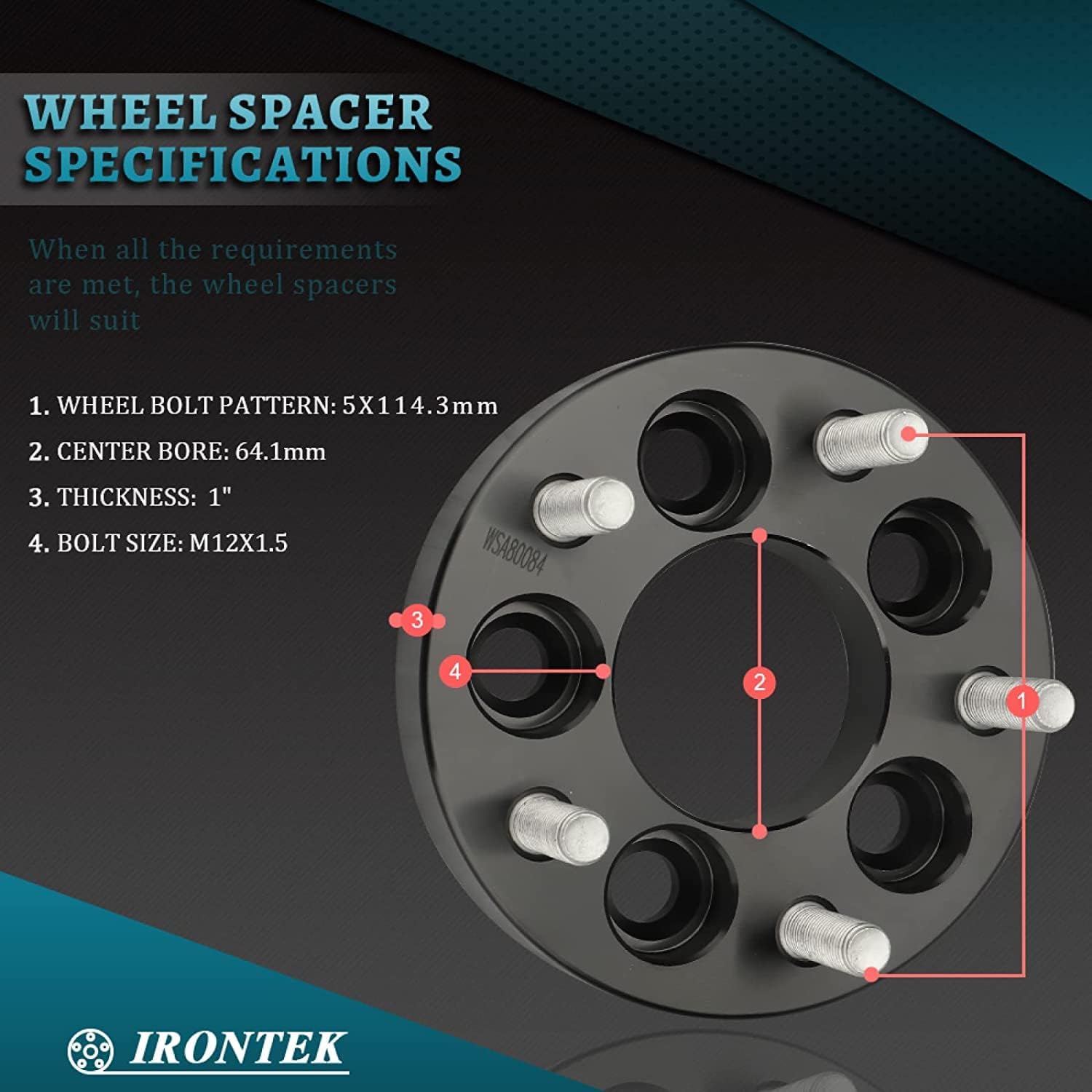 IRONTEK 5x100 to 5x114.3 Wheel Adapters 1"(25mm) Hub Centric Spacers (64.1mm Hub Bore, 12x1.5 Studs) 5x100mm to 5x4.5” Wheel Spacers Adapter for Chevrolet/Toyota/Chrysler/Pontiac/Lexus 2PCS