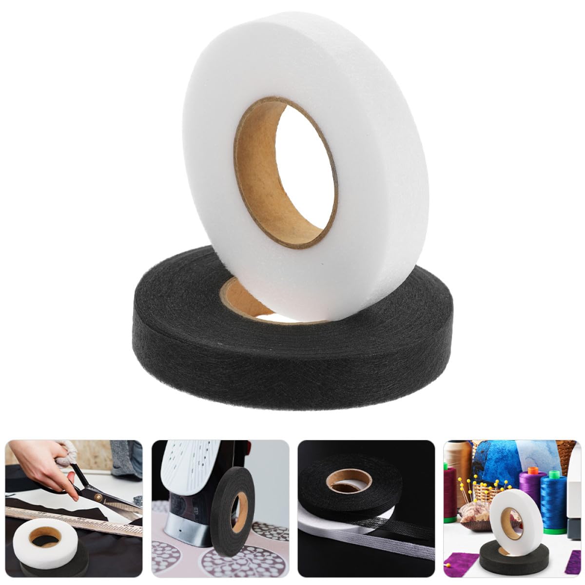 Double-Sided Hemming Tape for Pants and Curtains, White and Black No-sew Fabric Adhesive Tape 1.2cm X 70 Yards, Clothing and DIY Sewing Accessories for Mending and Bonding