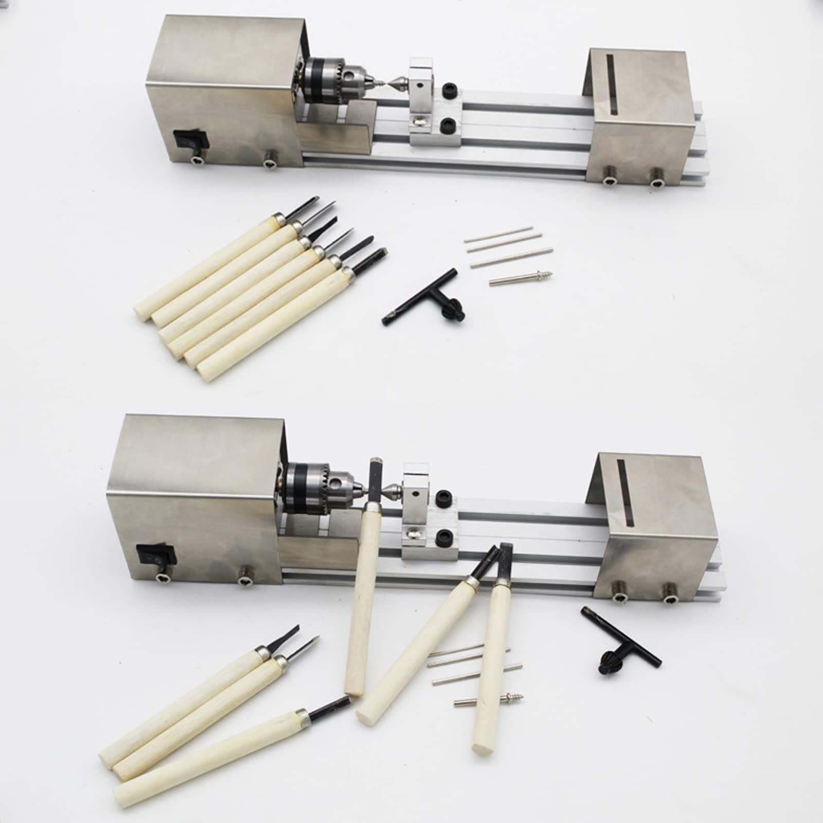 Mini Torno para Madera, Torno de Madera DIY de 12-24 V y 96 W con Velocidad Variable y Accesorios for carpintería