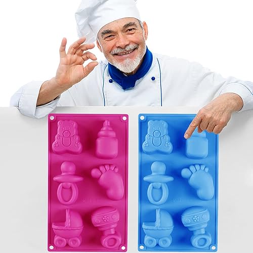 Miniatura 4 de Paquete de 2 moldes de jabón de silicona con temática de baby shower, botella de carruajes de bebé en 3D, molde de fondant de oso para fondant,